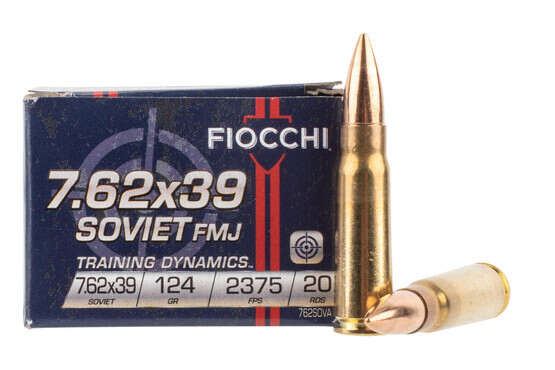 Fiocchi 762x39 ammo is loaded with a 124 grain full metal jacket bullet